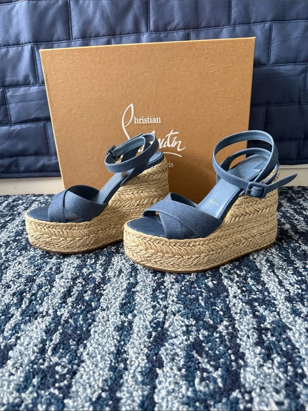 Christian Louboutin Mariza Zeppa 130 Denin Criss-Cross Espadrille Sandals